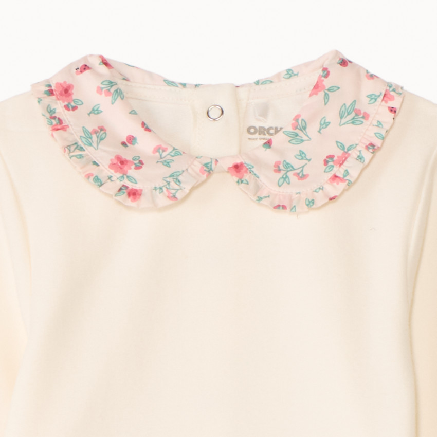 Ensemble 2 pièces unis à détails fleuris pour bébé fille 