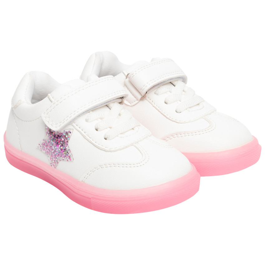 Baskets à lacets et scratchs avec étoiles pailletées pour bébé fille 