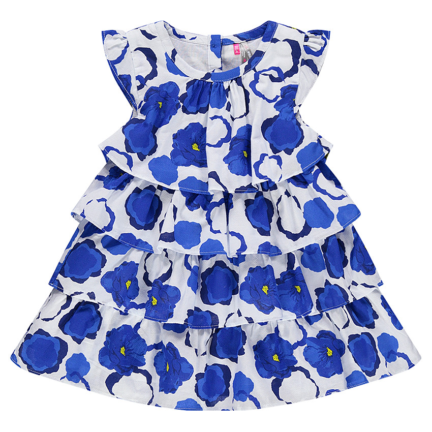  Robe à volants imprimé coquelicots bleus 
