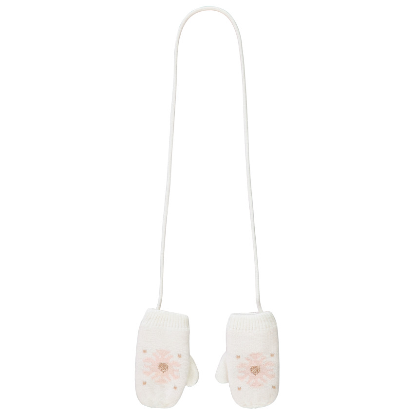 Moufles reliées en tricot motif flocon pour bébé fille 