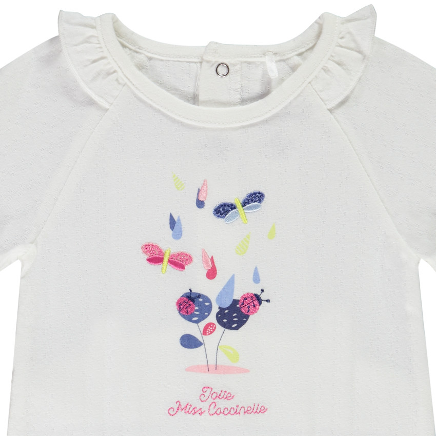 Dors-bien en jersey fantaisie avec broderies et print pour bébé fille 