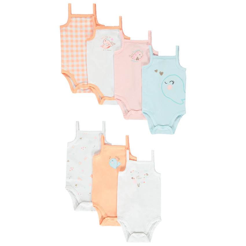 Set van 7 mouwloze bodies met fantasieprints voor meisjes 