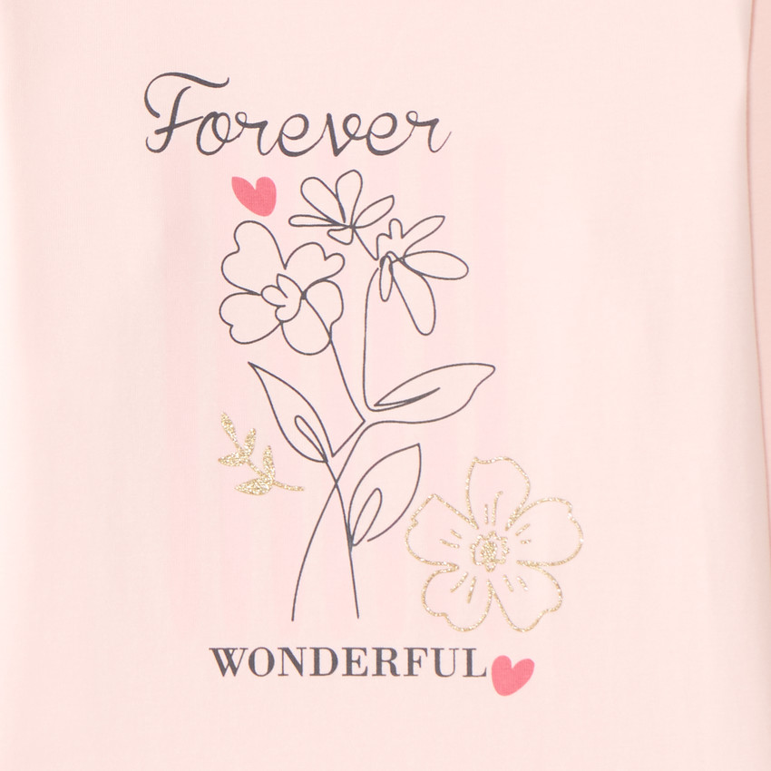T-shirt manches longues fille avec imprimé fantaisie et paillettes 