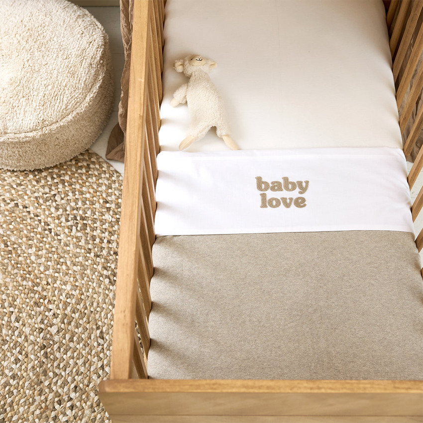 Drap berceau appliqué "Baby love" 75x100 Sand Melange 