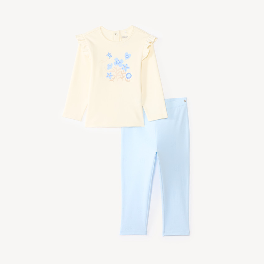Set van 2-delige pyjama t-shirt + broek met bloemenprint voor baby meisjes (afwerking varieert per leeftijd) 