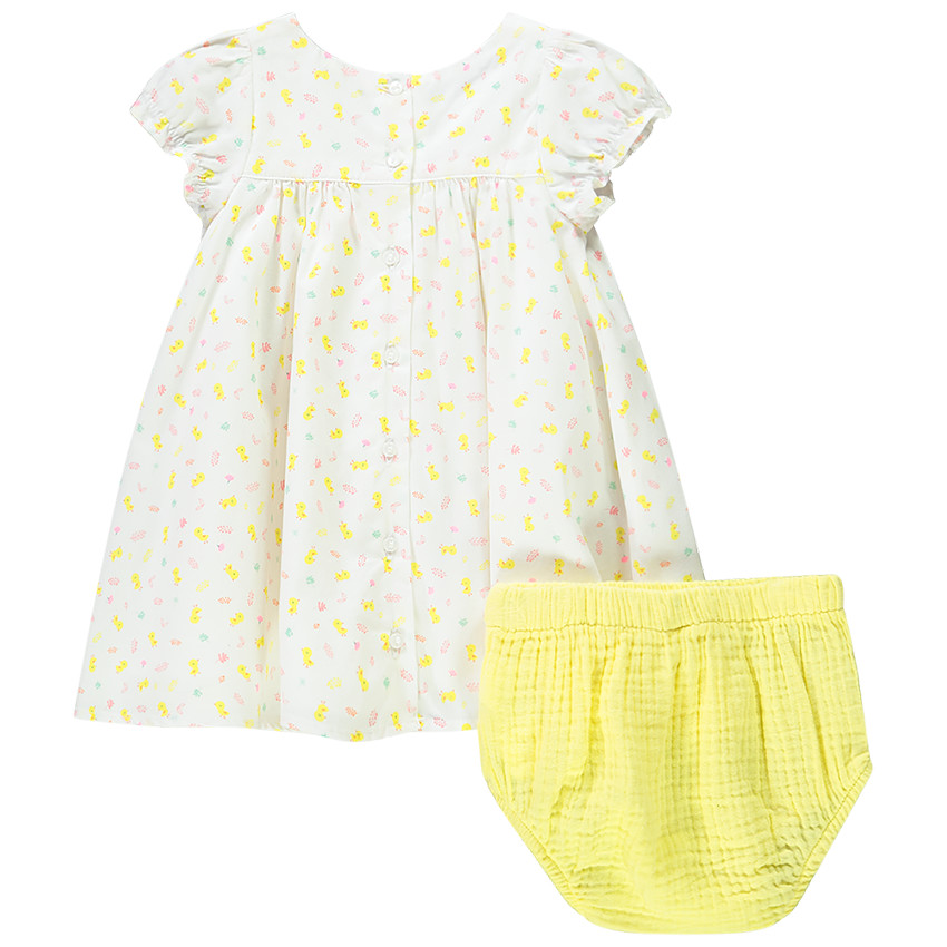 Ensemble robe + bloomer imprimé poussin pour bébé fille 
