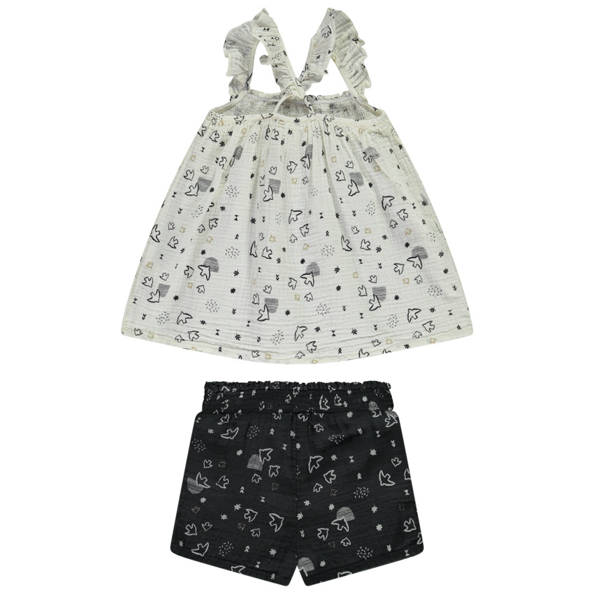 Set Mouwloos Topje + Short Met Fantasieprint Vogels Voor Baby Meisje 
