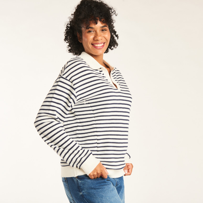 Polo marinière à manches longues pour allaitement pour femme 