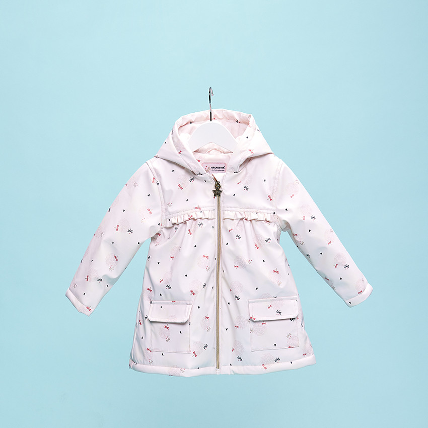 Parka gomme à capuche doublée jersey imprimé fantaisie pour bébé fille 