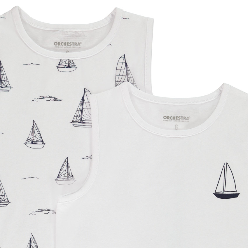 Lot de 2 maillots de corps débardeurs motifs voiliers garçon 