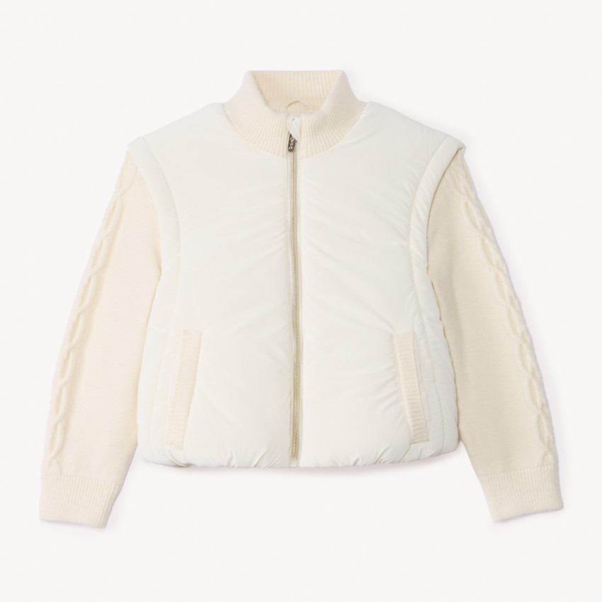 Donsjas van stof en gebreid met opstaande kraag voor meisjes 