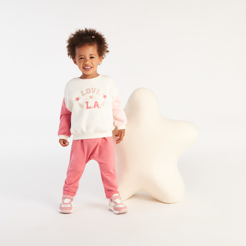 Joggingbroek in fleece met elastische taille en volantafwerking voor babymeisje 