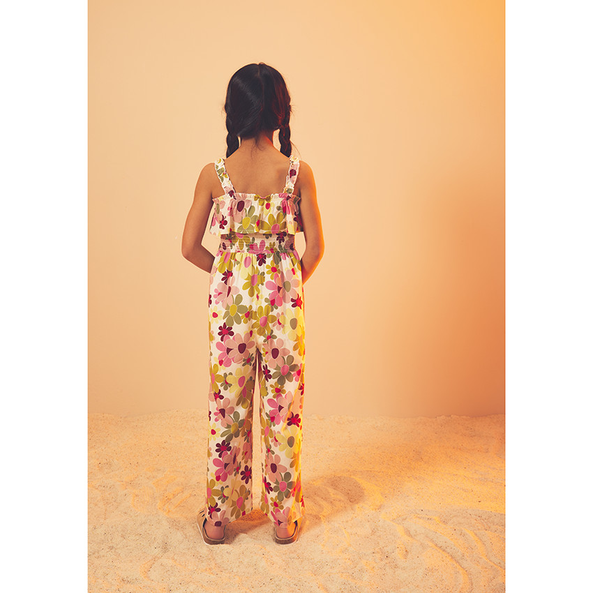 Combinaison longue volantée à smock imprimé fleurs pour fille 