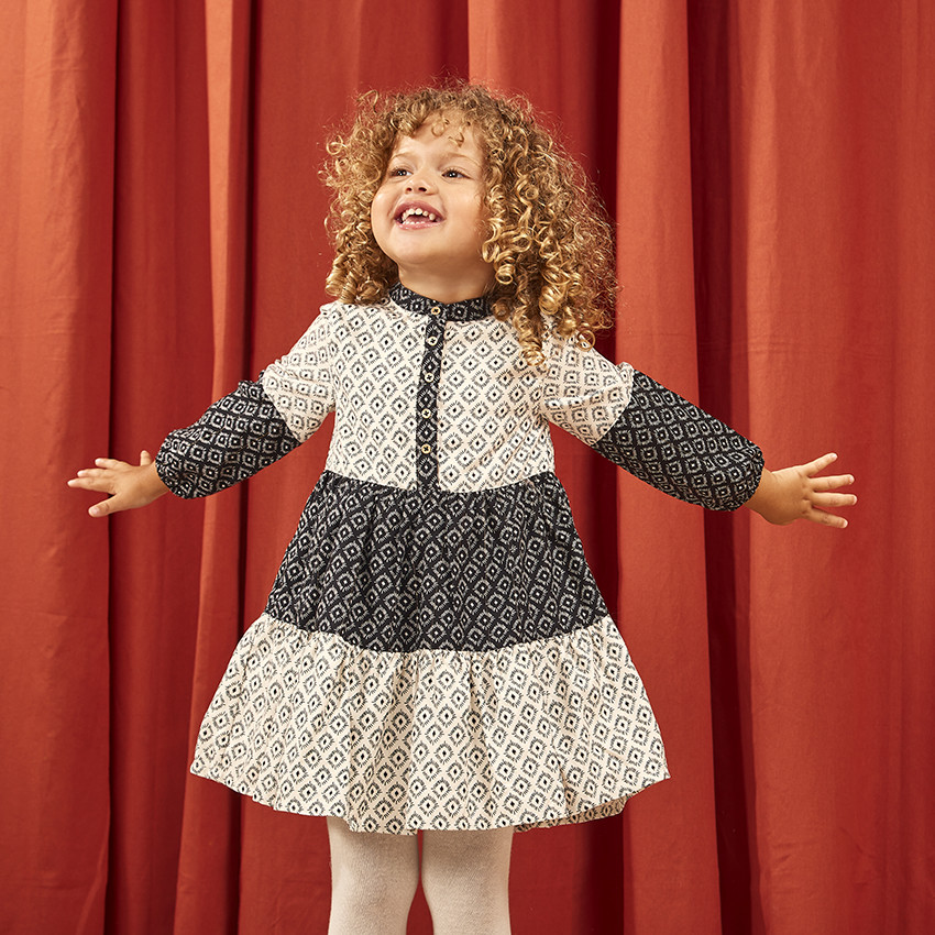 Lange mouwen jurk met ikat print voor baby meisjes 