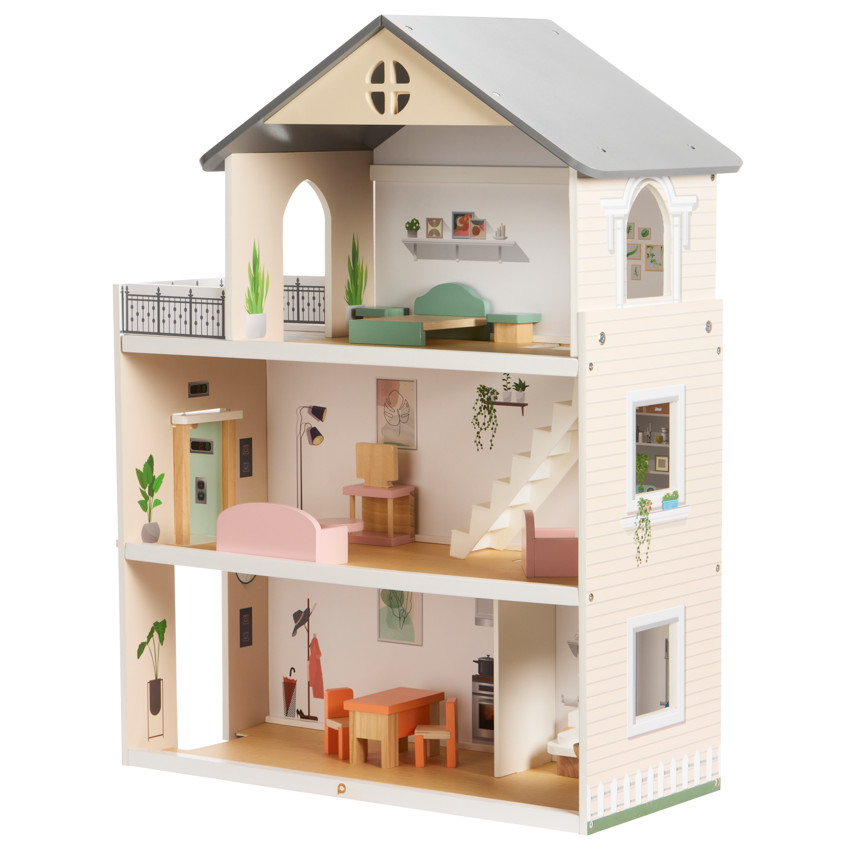 Maison de poupées aménagée en bois 