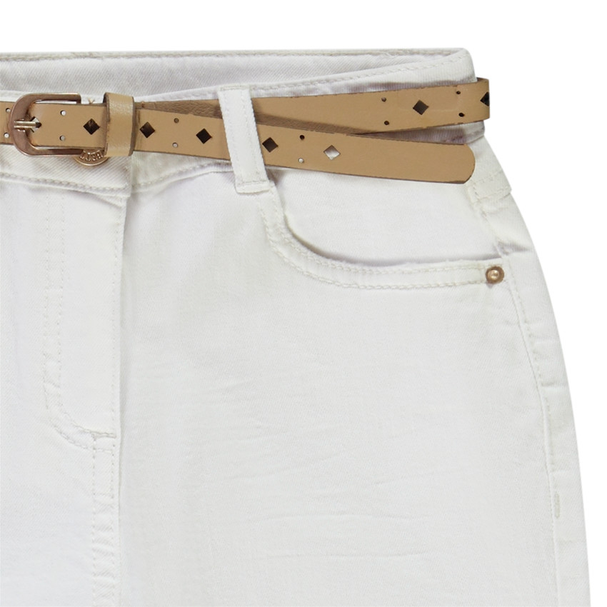 Jean mom fit avec ceinture ajourée en suédine pour fille 