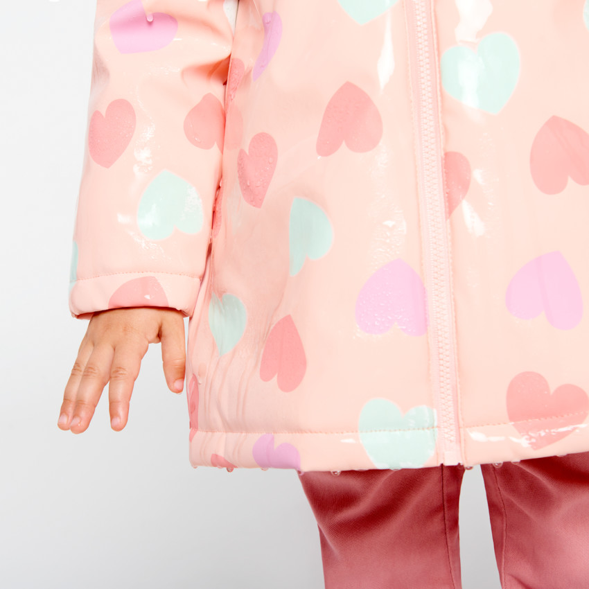 Waterafstotende rozenroze rubberparka met magische hartenprint voor babymeisje 