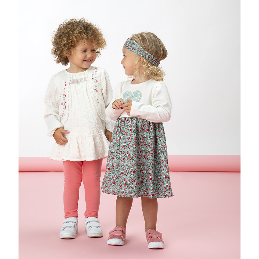 Robe 2 en 1 en jersey avec broderie coeur et imprimé fleuri pour bébé fille 