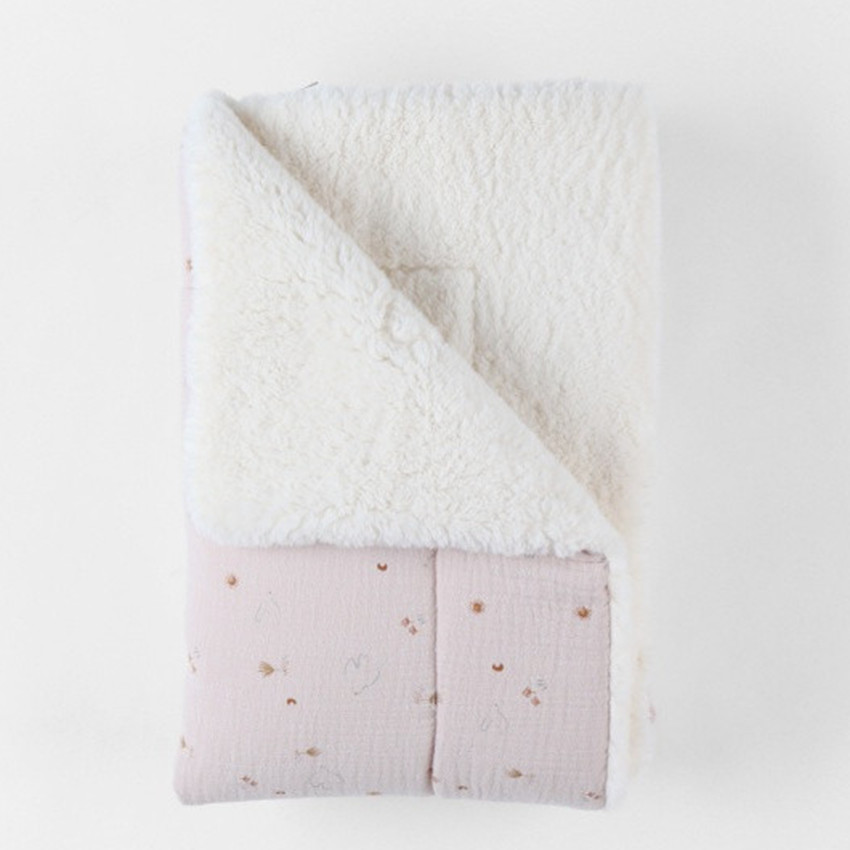 Couverture mousseline & sherpa 75x100cm Colombes du bonheur  