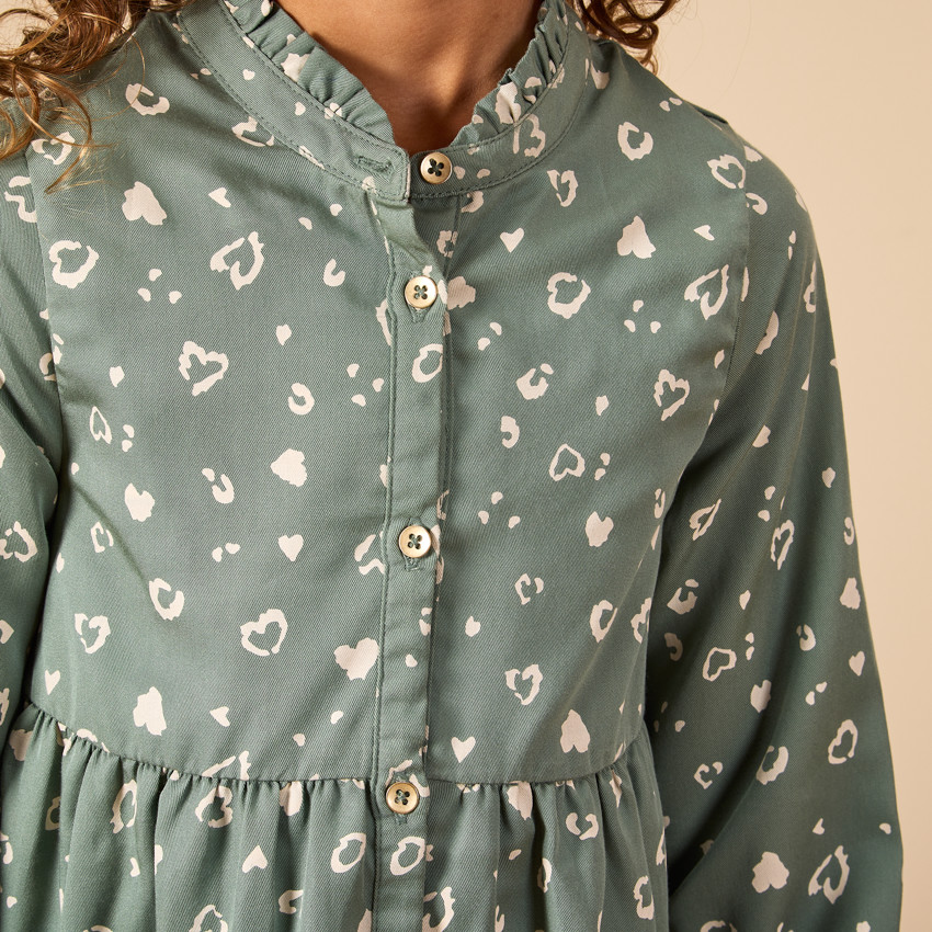 Robe manches longues style chemise imprimé fantaisie pour fille 
