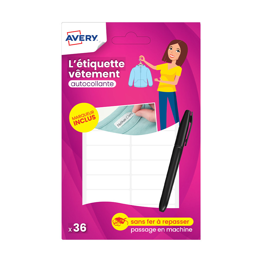 36 zelfklevende labels voor kleding Wit met Viltstift 