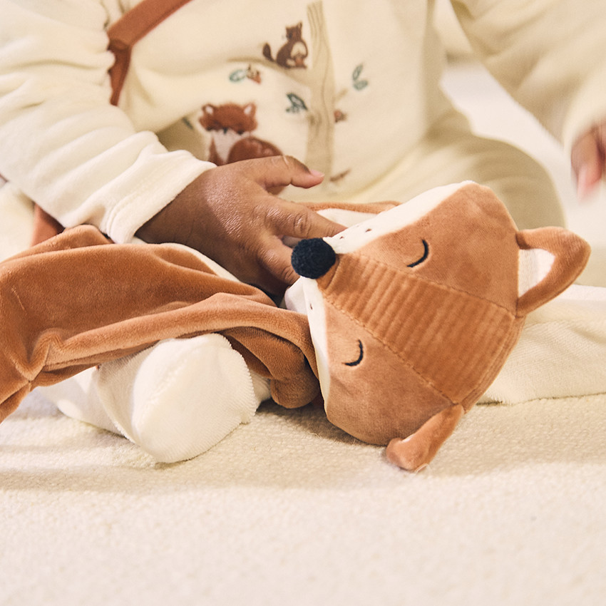 Dors-bien en velours + doudou renard assorti avec ouvertures différentes selon l'âge 