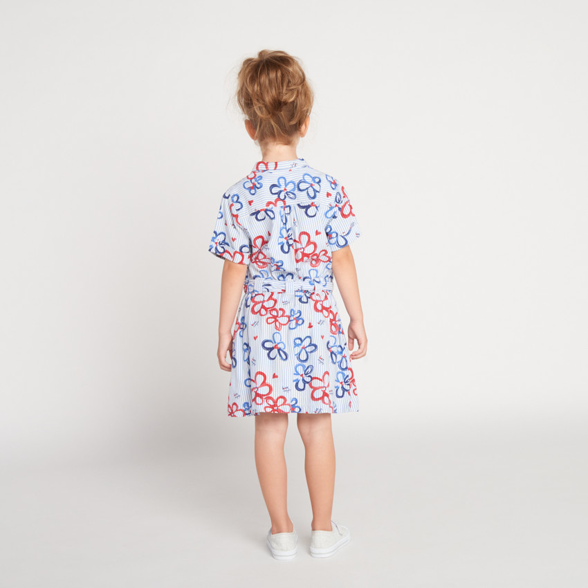 Robe chemise manches courtes imprimée fleurs avec rayures pour fille 