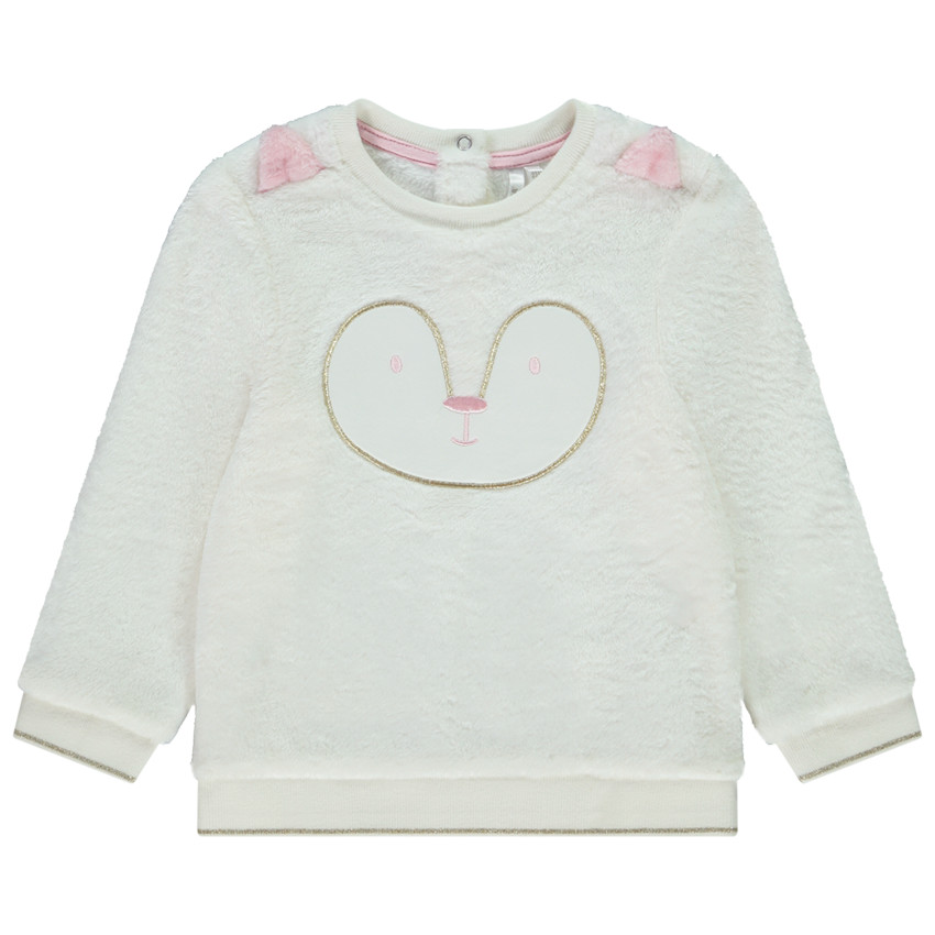 Sweat en sherpa avec broderie et oreilles ludiques pour bébé fille 