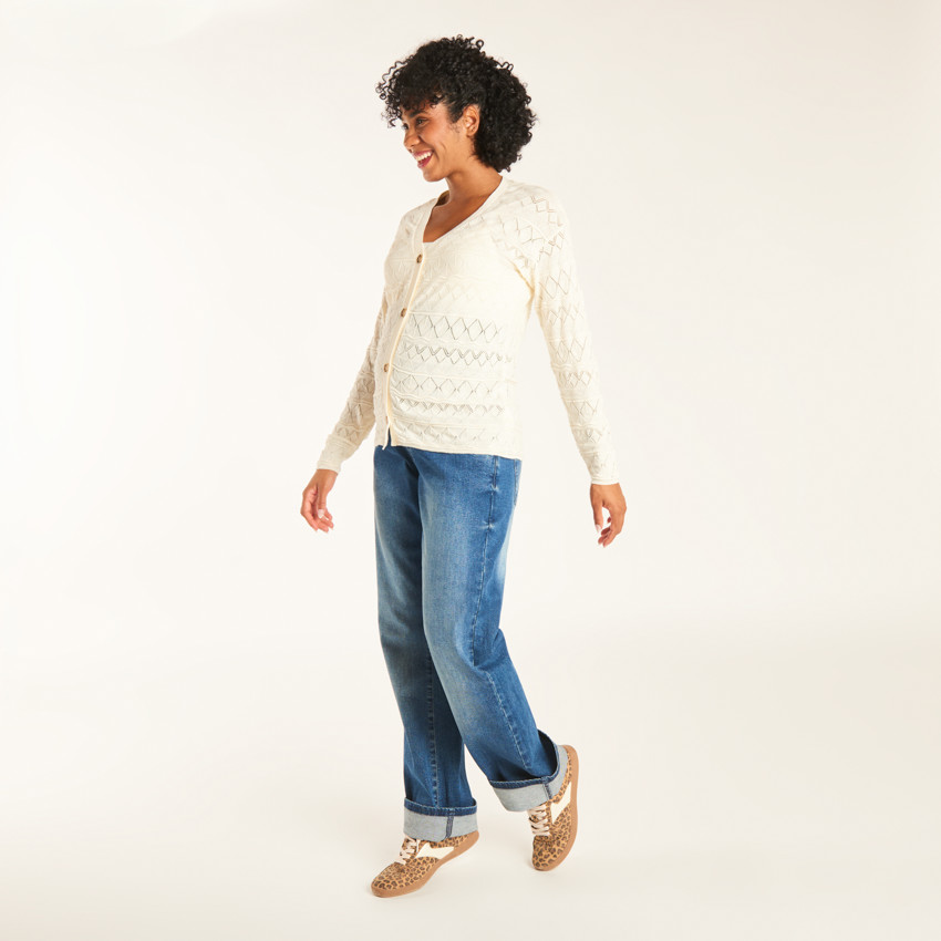 Gilet manches longues uni en tricot fantaisie pour femme 