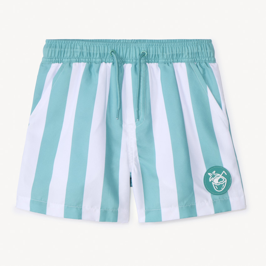 Gestreepte zwemshort met rubberen badge voor jongens 