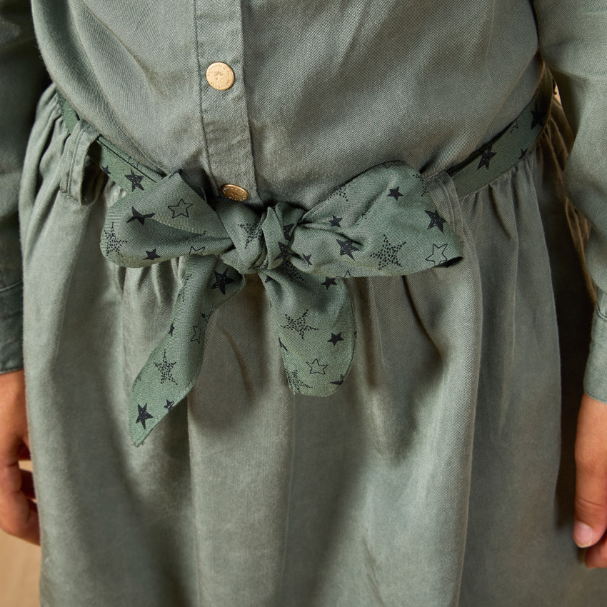 Robe manches longues style chemise avec ceinture pour fille 