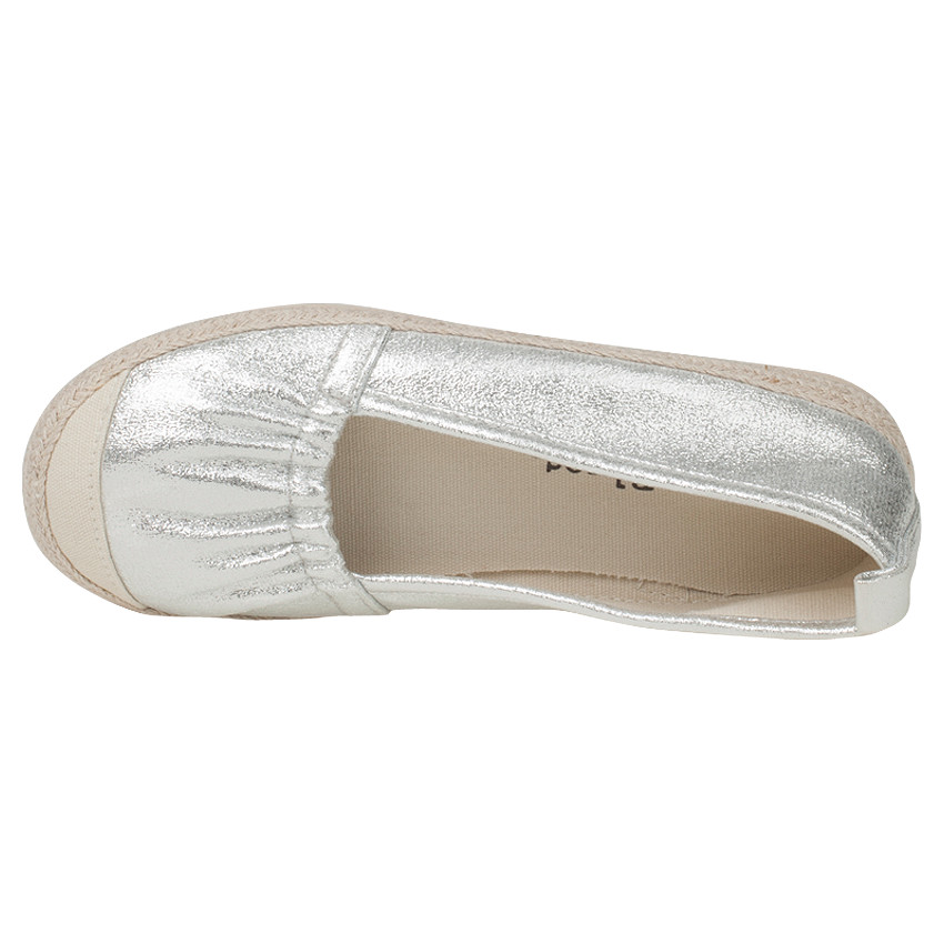 Ballerines argentées élastiquées à semelle tressée 