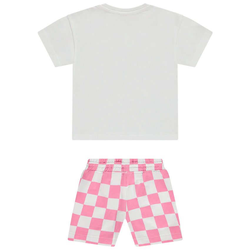 Ensemble t-shirt manches courtes fantaisie + short en damier pour fille 