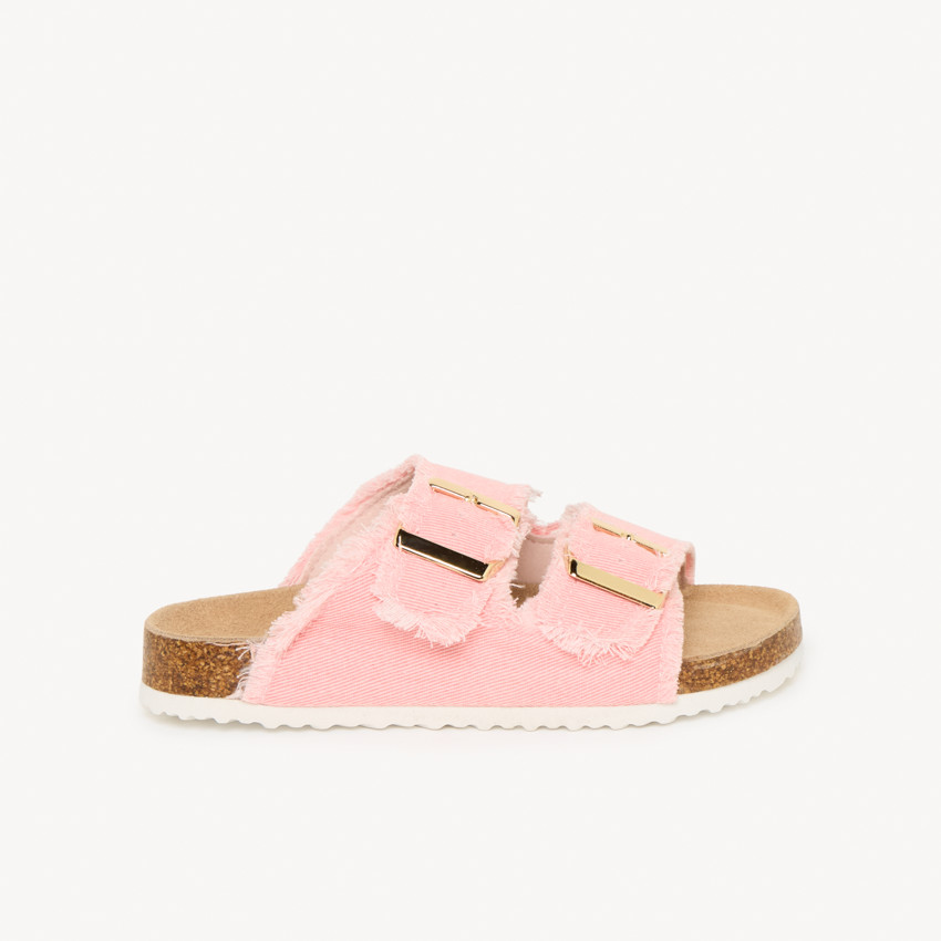 Roze slippers met dubbele gespen en franjes voor meisjes 