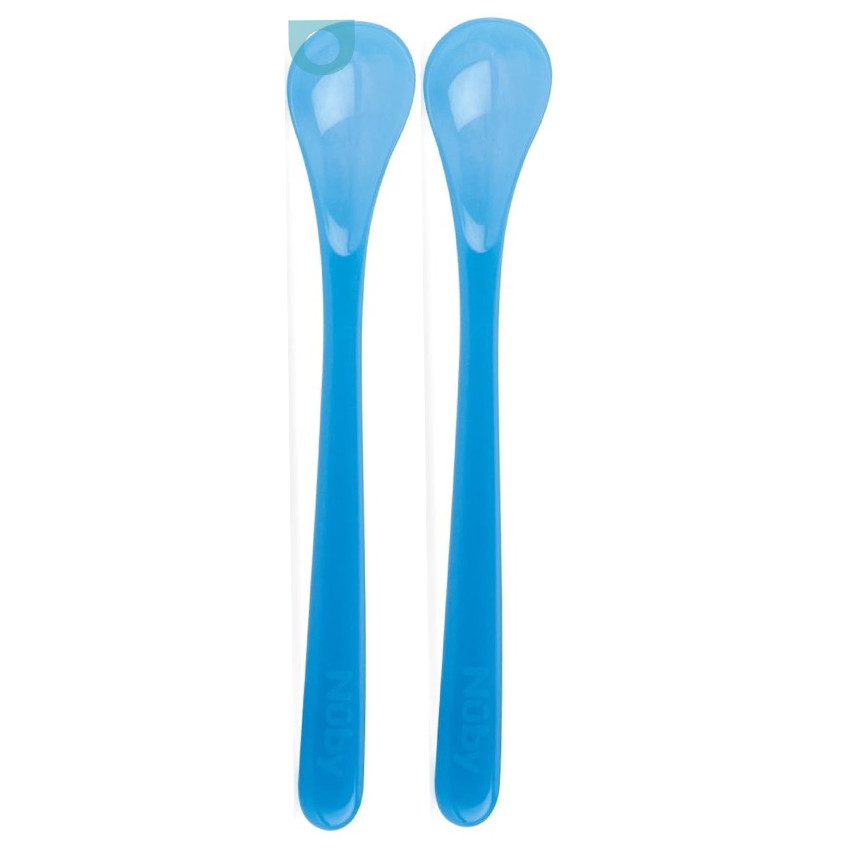 Set van 2 thermosensitieve lepels met lange handgreep 6M+ blauw 