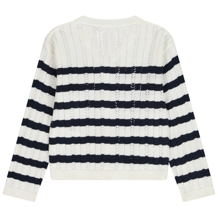 Gilet en tricot pointelle esprit marinière pour fille 