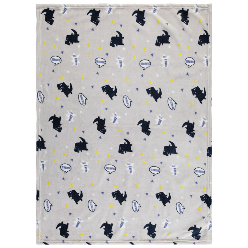 Deken in sherpa met dinosaurussenprint 