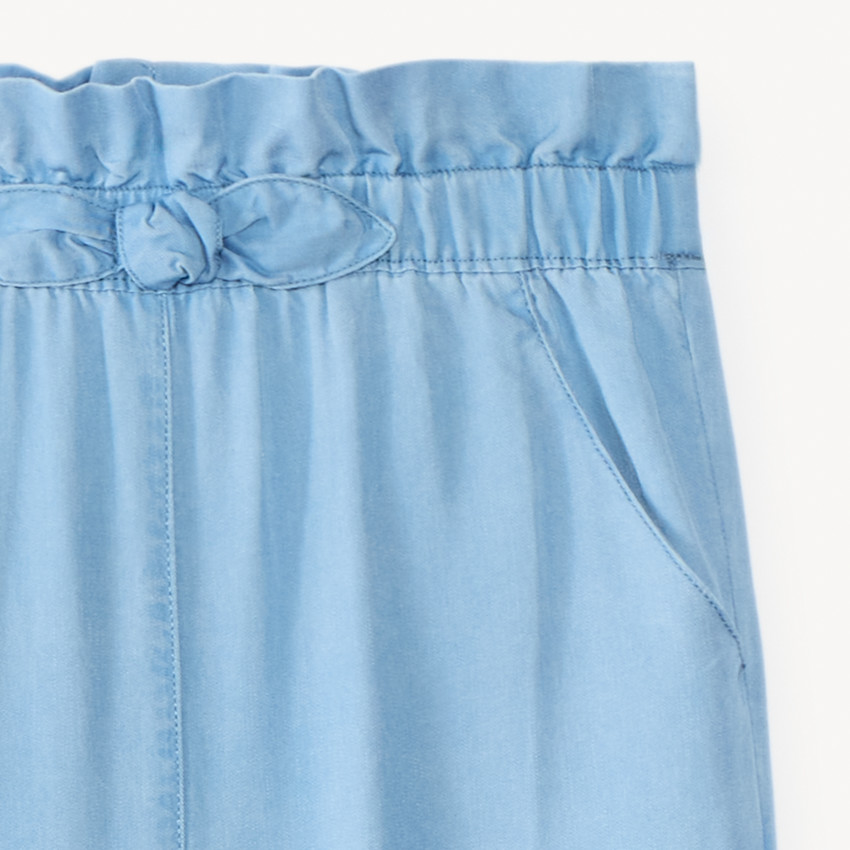 Pantalon large coupe paper bag avec nœud fille 