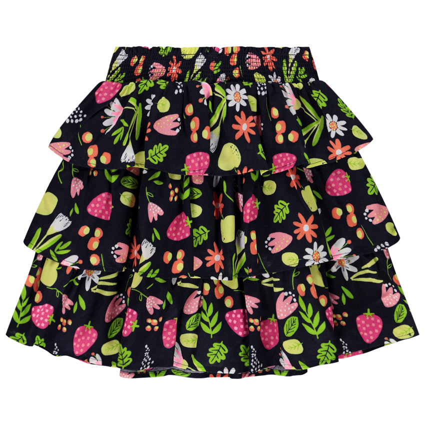Jupe courte volantée imprimé fruits/fleurs pour fille 
