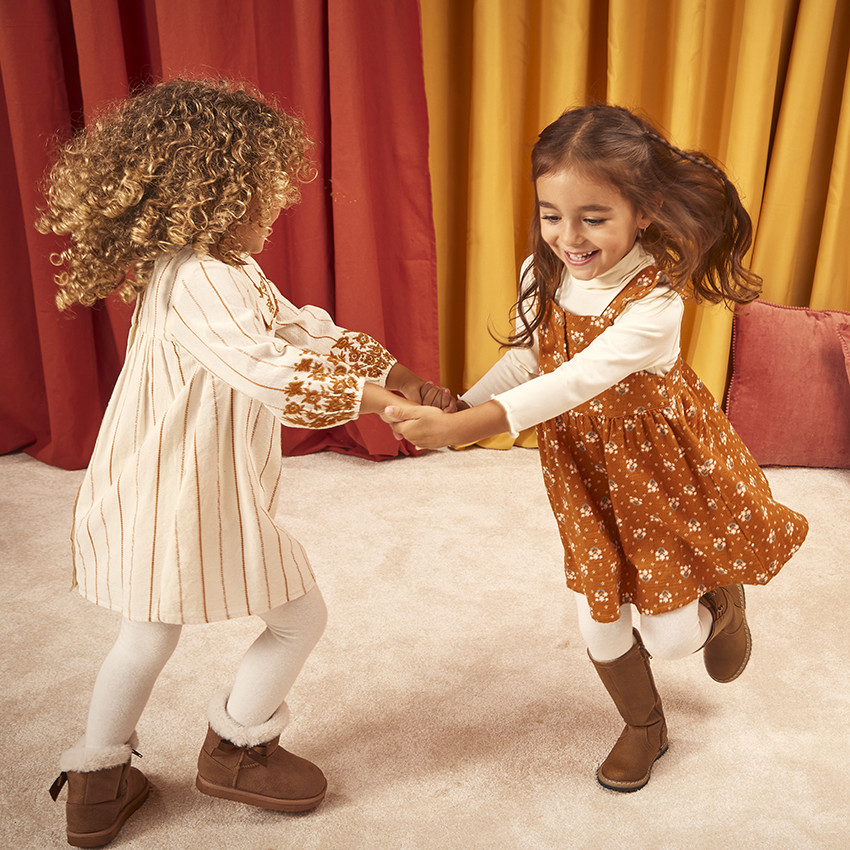 Robe manches longues à rayures brodées pour bébé fille 