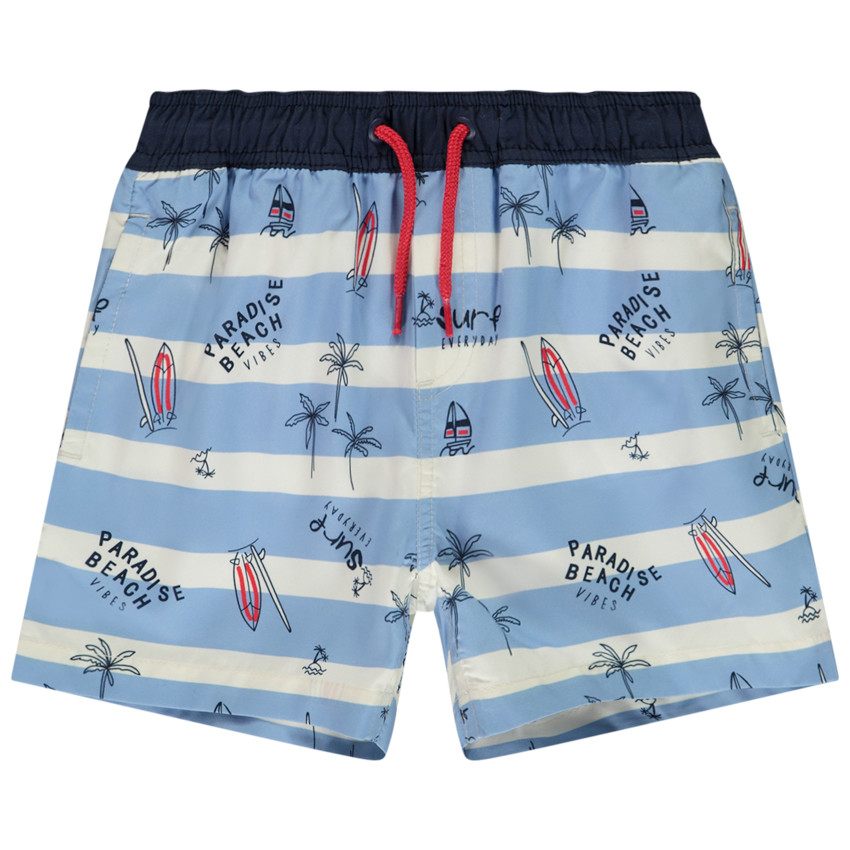 Short de bain rayé imprimé fantaisie pour garçon 