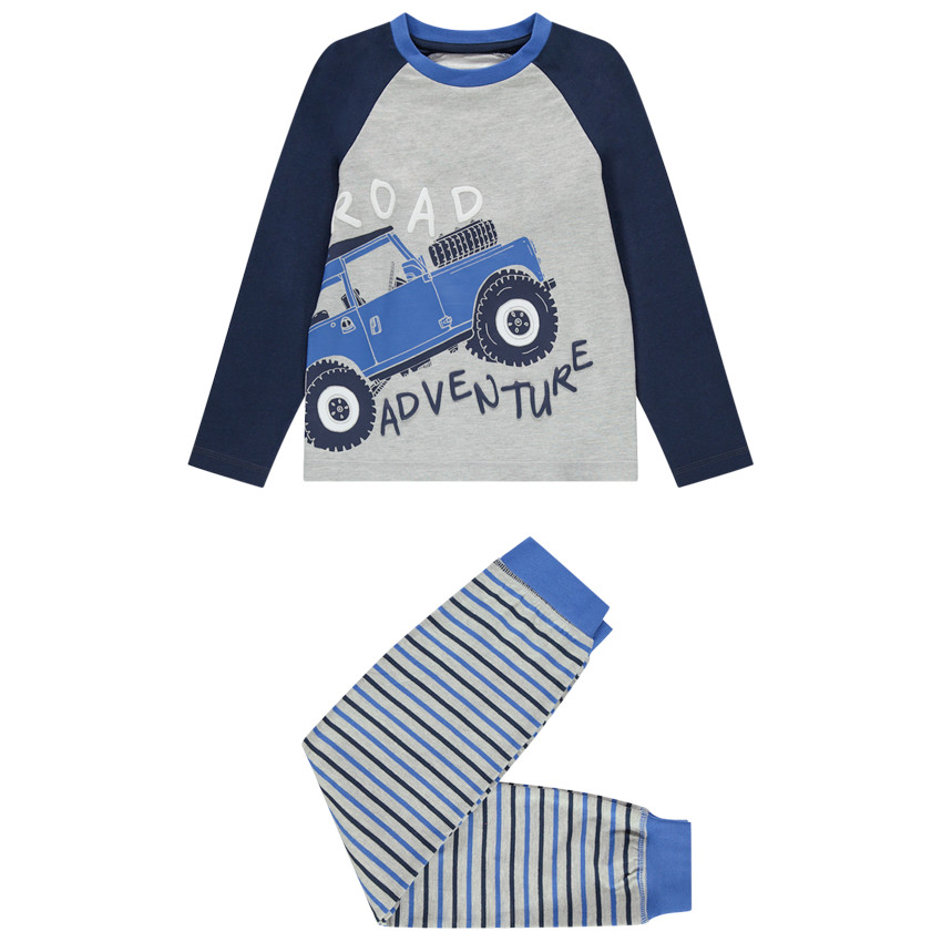 Pyjama en coton bio print 4x4 et rayures 