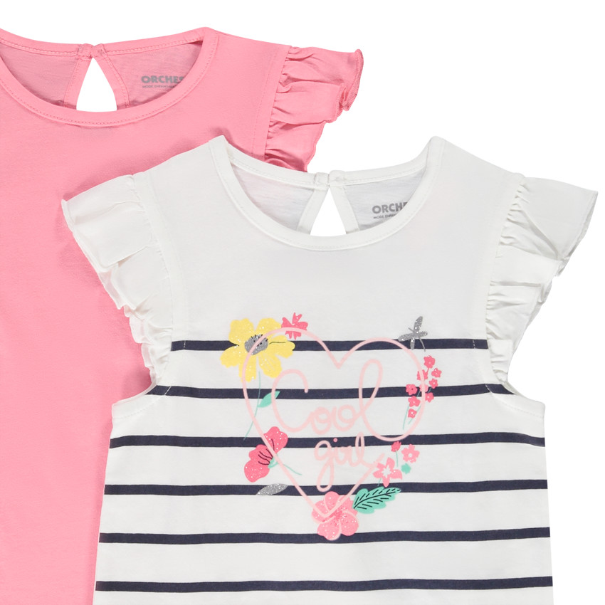 Lot de 4 t-shirts manches courtes volantées en jersey pour bébé fille 