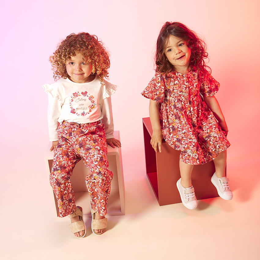 Robe manches courtes en toile imprimé fleuri pour bébé fille 