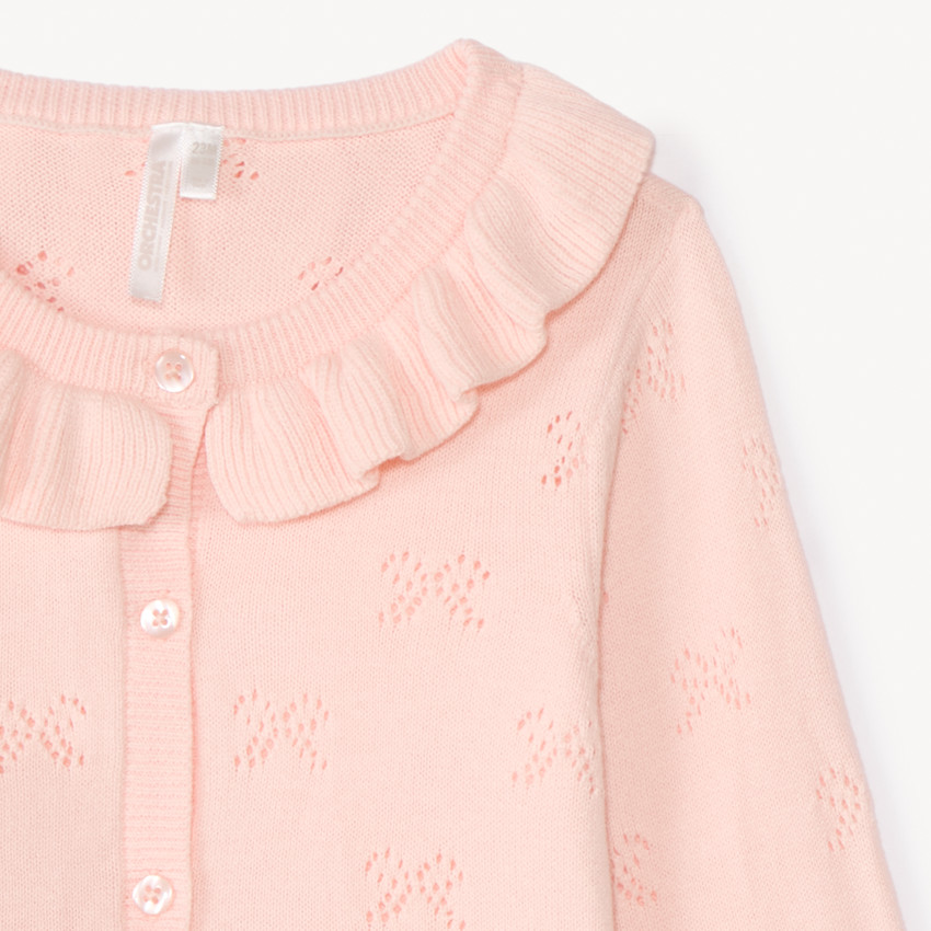 Gilet met Claudine-kraag van gebreid materiaal met uitsnijdingen voor babymeisjes 