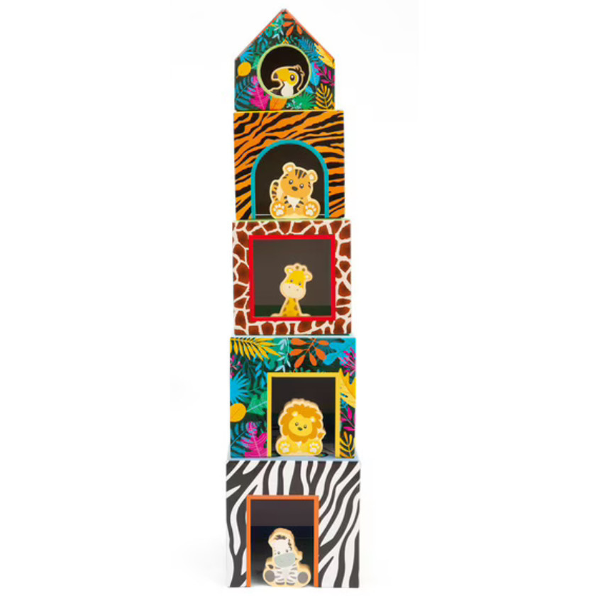 Opstabelbare kubussen in hout jungletinten 18m+ 5stks 