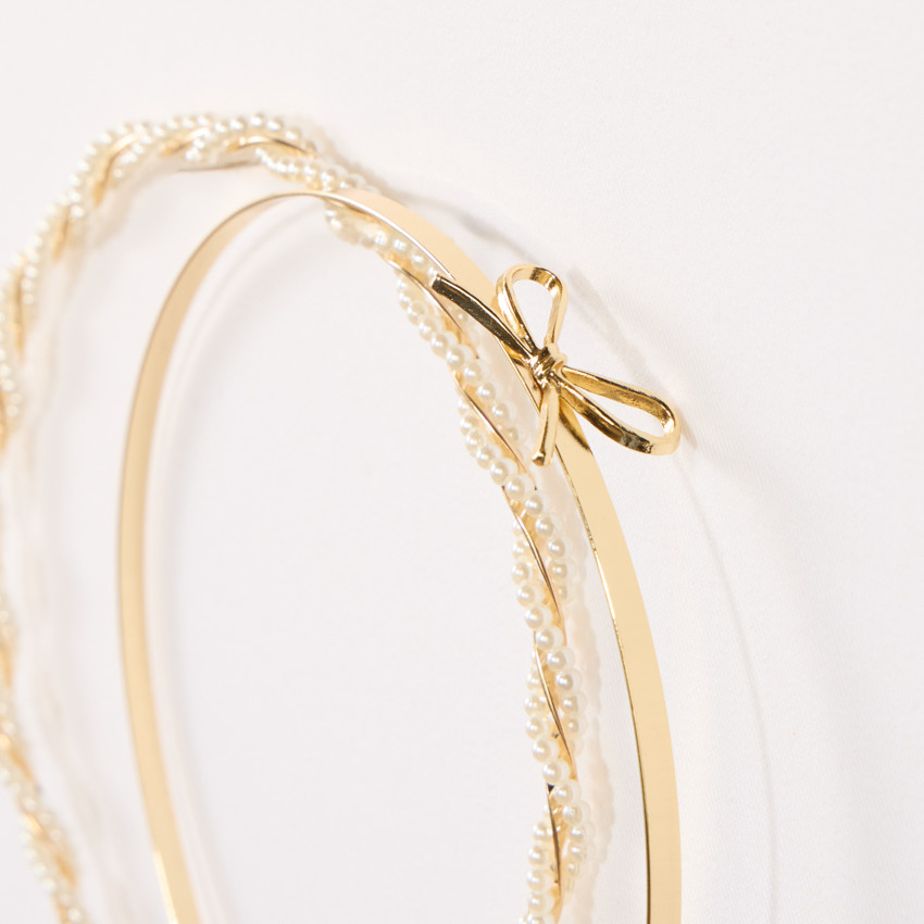 Lot de 2 serre-têtes fantaisie dorés et à perles pour fille 