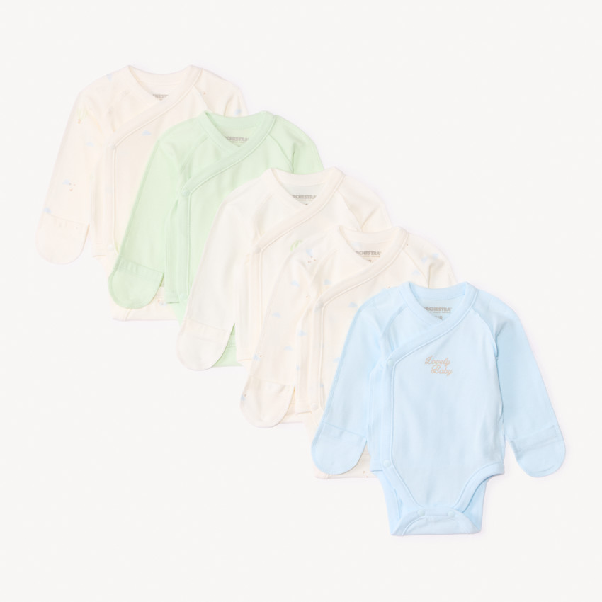 Set van 5 bodies met lange mouwen in fantasie voor premature baby