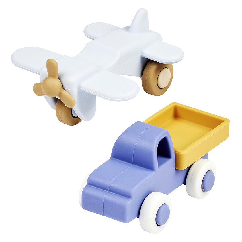 Set van siliconen vrachtwagen + vliegtuig 11 cm Blauw 