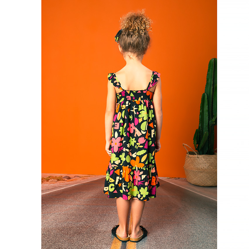 Lange jurk met schouderbandjes en gekleurde print voor meisjes 